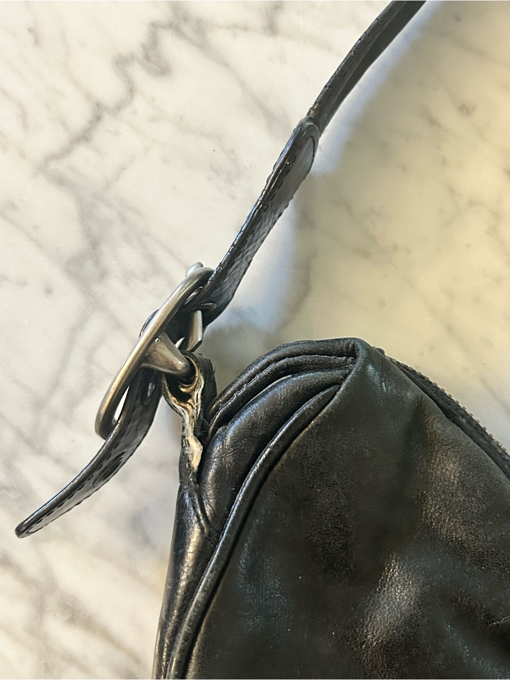 DKNY Black Leather Hobo Shoulder Bag with Silver Hardware - Picture 3 of 9